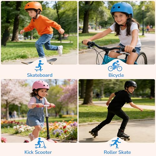 Kids Bike Helmet, Toddler Helmet for Youth Boys Girls Ages 1-3/2-4/3-5/5-8/8-14 Year Old, Adjustable Fit & Lightweight, Multi-Sport Safety for Skateboard Skating Bicycle Scooter Cycling, Black S