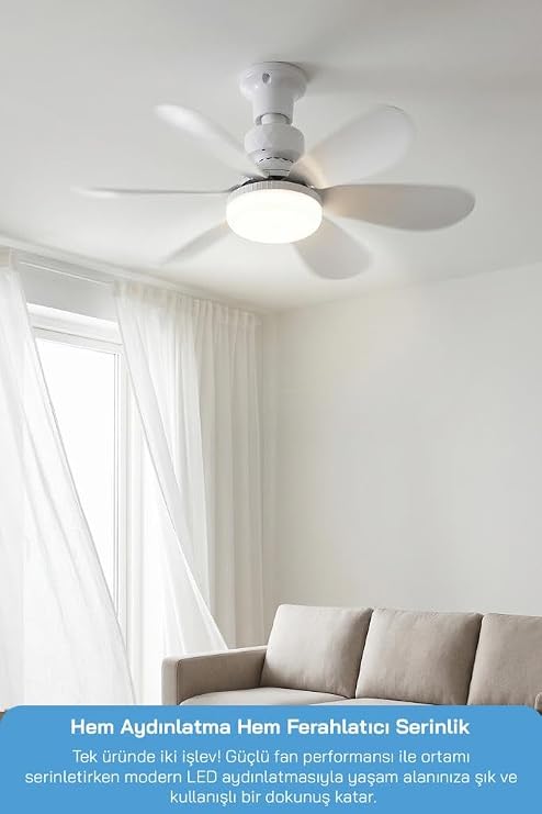 Sinbo SF-7708 3 LED Aydınlatmalı Sessiz Tavan Vantilatörü Kumandalı 6 Kanatlı