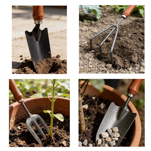 Juego de herramientas de jardinería de madera 8 piezas miniatura 5