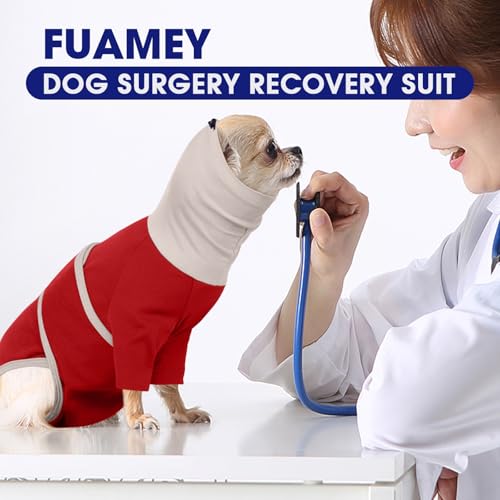 Image of FUAMEY Spay Suit for Female Dog, Neuter Cone Alternatives to Prevent Licking, Pet Surgery Recovery Suit, Turtleneck Onesie for Surgery Male Body Suit for Dogs After Surgery, Shih Tzu (Red, S)