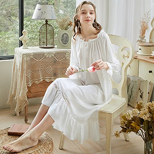LAPAYA Women's Victorian Cotton Nightgown Lace Trim Vintage Sleepwear Long Sleeve Sleepshirts3