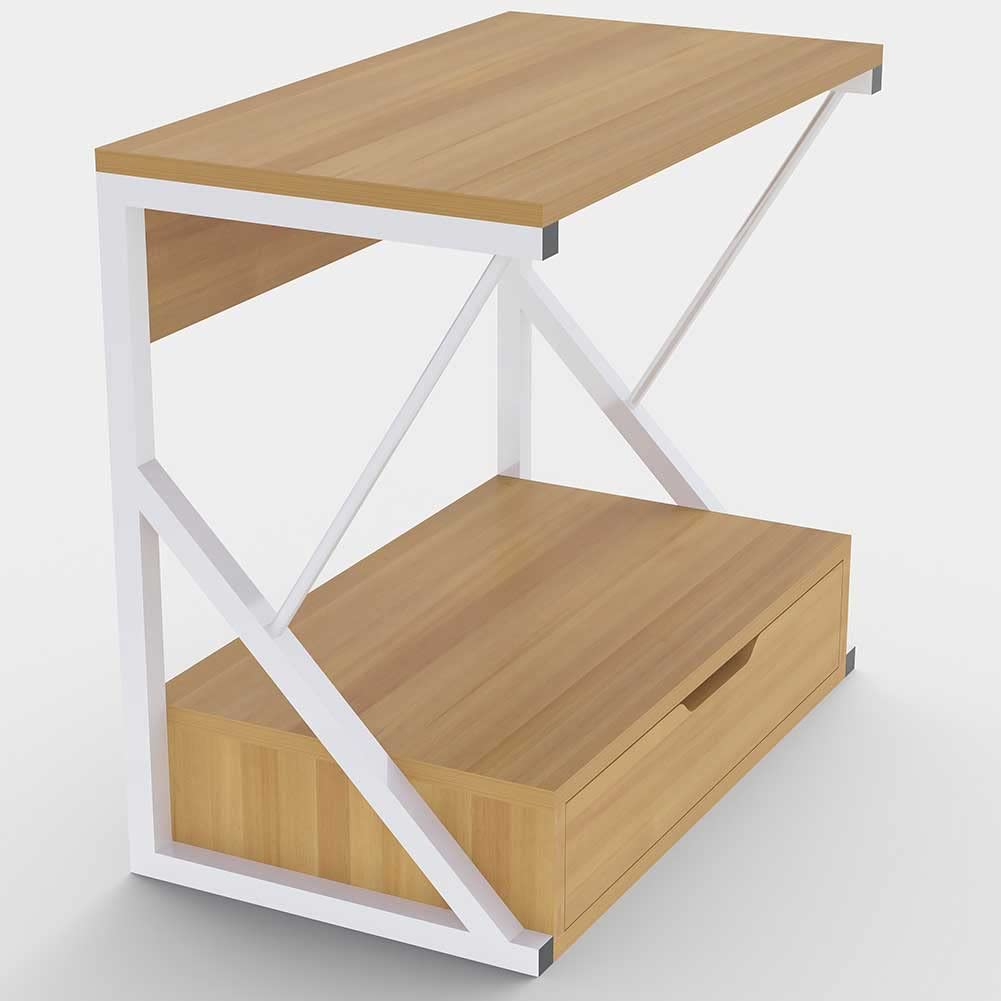 BAKAJI - Étagère pour Micro-Ondes, Structure en métal avec étagère en Bois MDF et tiroir Organisateur, Porte-ustensiles de Cuisine, Design Moderne, 54 x 35 x 50 cm (chêne)