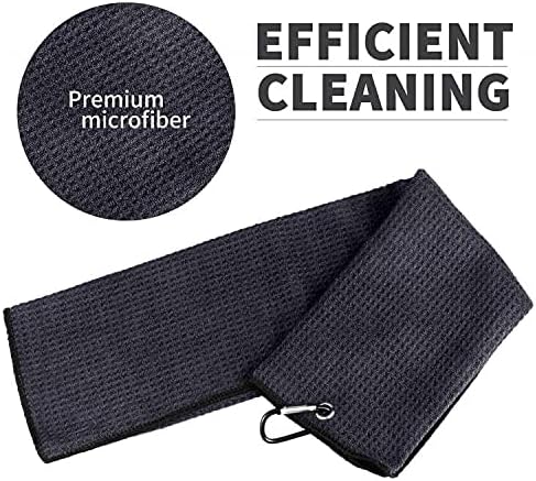 review Favritt 3 Pack Tri-fold Golf Towel | Premium Microfiber Fabric Waffle Pattern Towel | Heavy Duty Carabiner Clip| Golf Accessories for Men | Women（3 Colors,3Pcs）