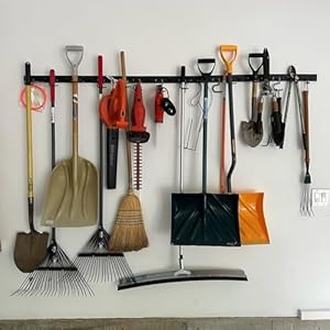 WellMade 64” Adjustable Garden Tool Organizer, Garage Storage System with Hooks, Wall Mount Tool Organization Rack, Black