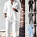 Men's Cotton Linen Top Pants Two-Piece Set,Men’s Casual V-neck Short Sleeve Button Down Shirt And Pants Sets (White,L)