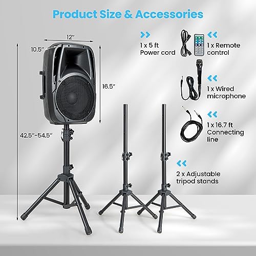 Goflame 23880EPNEW2-GL 1600W 2-Way Powered Speakers, Portable Pa Speaker System With 2 Speaker Stands And Microphone, Professional Dj Speakers thumb #5