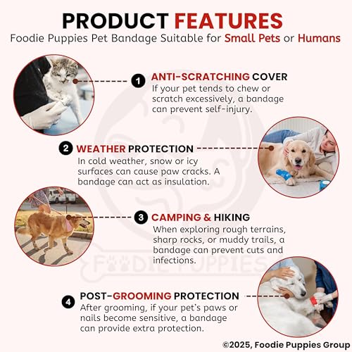 Image of Foodie Puppies 2-Inch Self-Adhesive Kinesiology Pet Bandages - (12 Rolls, Small, 1.8M Each) | Waterproof, Elastic, Breathable Wrap for Dogs, Cats, and Humans | Wound Care, First Aid, Injury Recovery