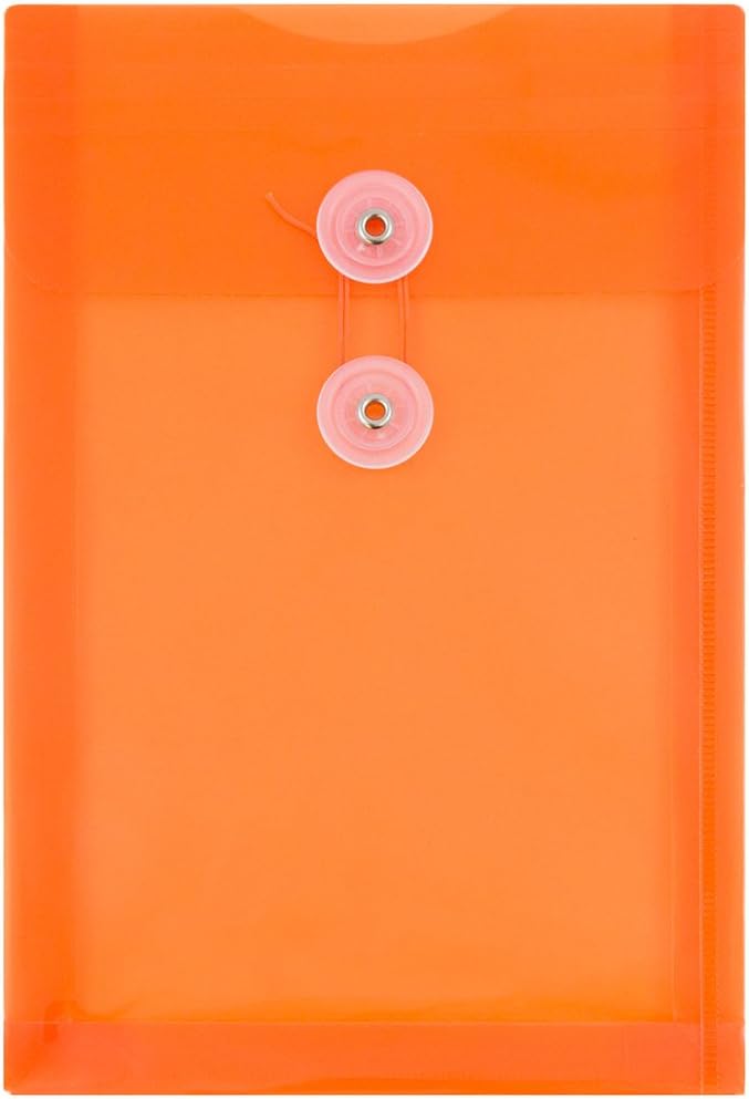 JAM PAPER Plastic Envelopes with Button & String Tie Closure - Letter Open End - 9 3/4 x 11 3/4 - Black - 12/Pack