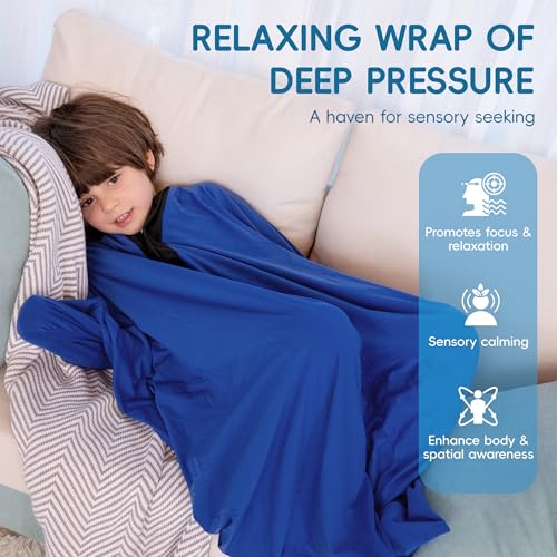 Image of OUTREE Sensory Sock for Kids 3-5 Years, Small, 36''x25.5'', Good for Height:33'' - 42'', Body Sock Helps Kids Relax and Focus, Sensory Toys for Autistic Children with Carrying Bag, Blue