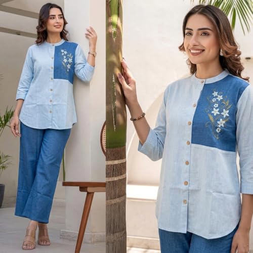 Image of TOPLOT Embroidery Cotton Kurta Set for Woman || Co ord Set for Women Stylish (5239)