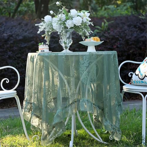 FVCTGHZ Mantel de Encaje con Flores de Espejo y Borde de Falda, Estilo rústico, Mesa de Comedor for Fiestas al Aire Libre(Green,140x180cm)