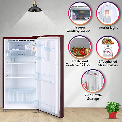 Image of LG 190 L 2 Star Direct-Cool Single Door Refrigerator Appliance (GL-B199OSEC, Scarlet Euphoria, Fast Ice Making, 2022 Model)