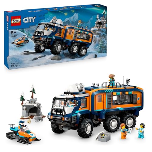 LEGO City Arktis-Truck mit Labor – BAU- und Spielset – Erkundungsfahrzeug mit Lenkung und Federung – inkl. Schneescooter, 5 Mini-Figuren und 3 Wolfsfiguren – Geschenk für Jungen ab 8 Jahren – 60471