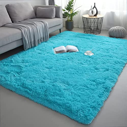 Vafodo 8X10 Feet Teal Shaggy Area Rugs for Bedroom Living Room Ultra Soft Fluffy Throw Carpets for Girls Boys Kids Play Room Modern Home Decor Soft Fluffy Rugs - 8X10 Feet - Teal