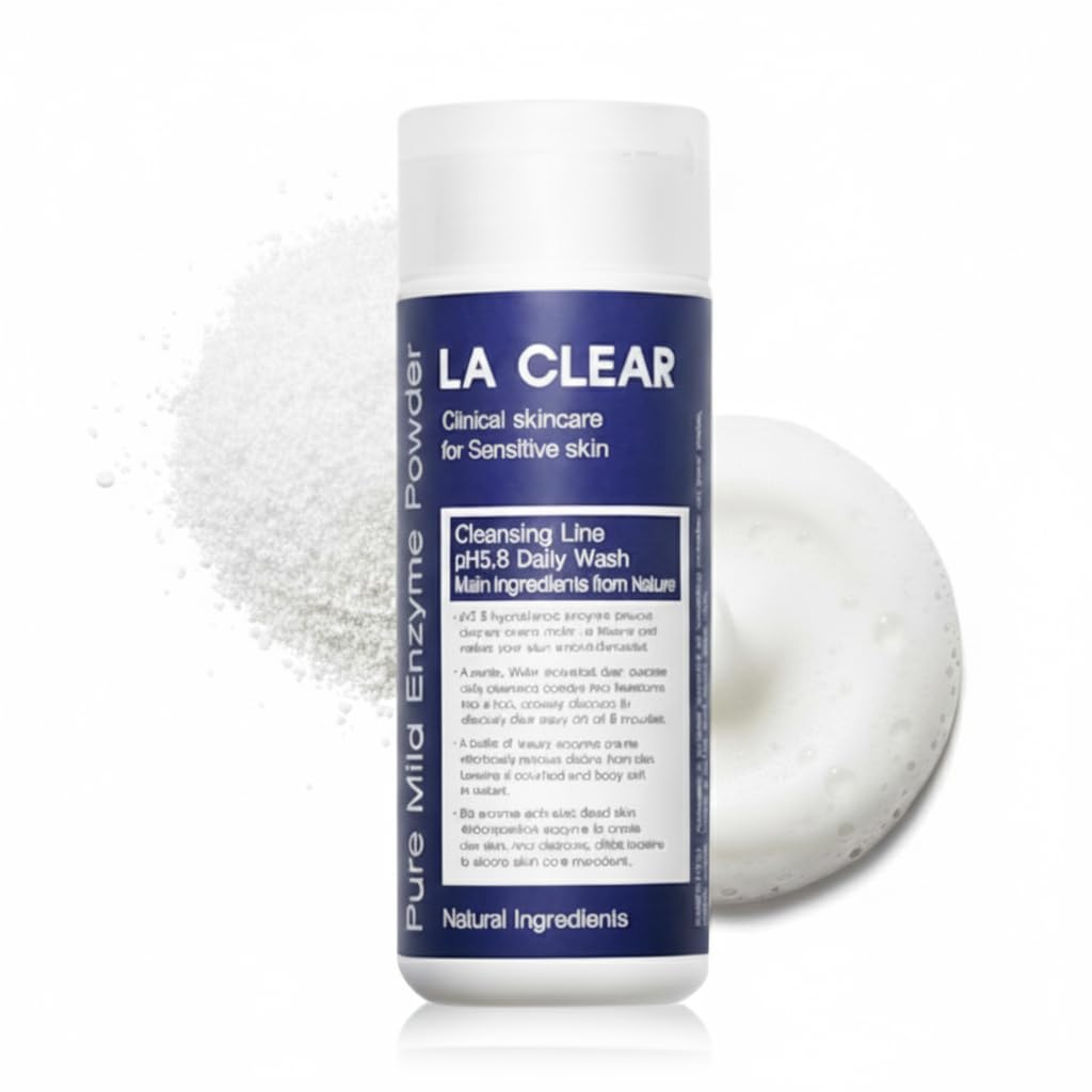 La clear Pure Mild Enzyme Powder Cleanser - Daily Exfoliating Facial Wash for Sensitive/Acne/All Skin Types. Natural Ingredients, pH5.8, Phthalate/