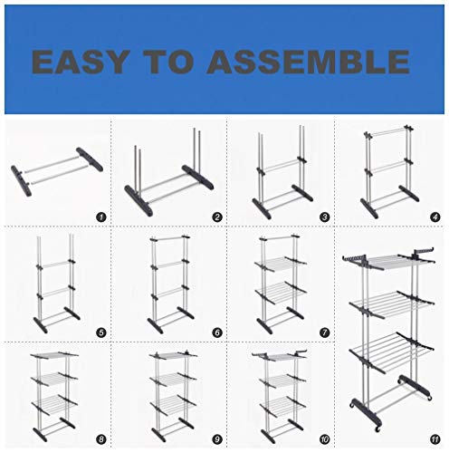 Image of Premium Foldable Stainless Steel Cloth Drying Stand (Blue, 2 Teir)
