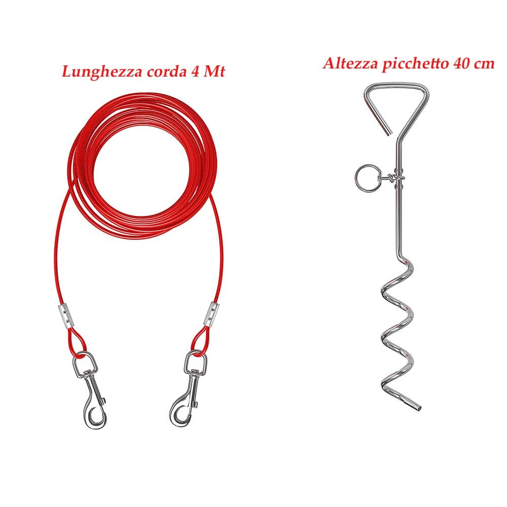 Vetrineinrete® Picchetto a Spirale con Cavo guinzaglio palo con Corda per Cani 4 mt da Giardino M63