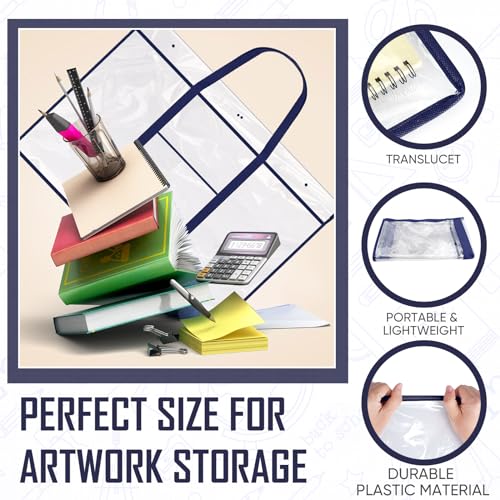 Image of Windyun 3 Pack Large Poster Storage Bag 48 inch x 36 inch Bulletin Board Holder Art Portfolio Case PVC Art Portfolio Container Bulletin Board Storage Box with Pocket for Classroom Teacher Organization(Blue)