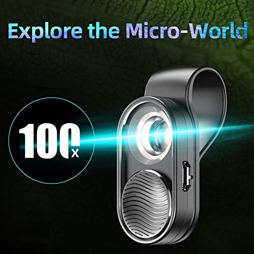 Image of 100x Phone Mini Pocket Microscope, Smartphone Microscope with LED Light, Lens Protective Cover, Universal Microscope Attachment for Android OS Phone