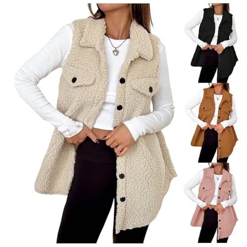 Women's Fuzzy Fleece Vest Fleece Sherpa Jacket Lapel Button Down Sleeveless Jacket Casual Trendy Warm Outerwear4