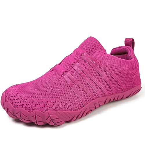 Barfußschuhe Damen Herren Breite Barfuss Schuhe Laufschuhe Zero-Drop Sohlen Zehenschuhe Traillaufschuhe Leichte Atmungsaktiv Fitnessschuhe Komfort rutschfest Straßenlaufschuhe Unisex(Rosenrot 40EU)