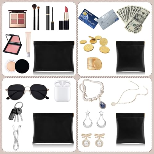 2 PCS Ladies Small Makeup Bag for Purse,Coin purse lipstick Cosmetic Accessories Organizer,Travel Set Organizer,Waterproof Portable Zipperless Self-Sealing Ladies Small Cosmetic Bag(Black)2