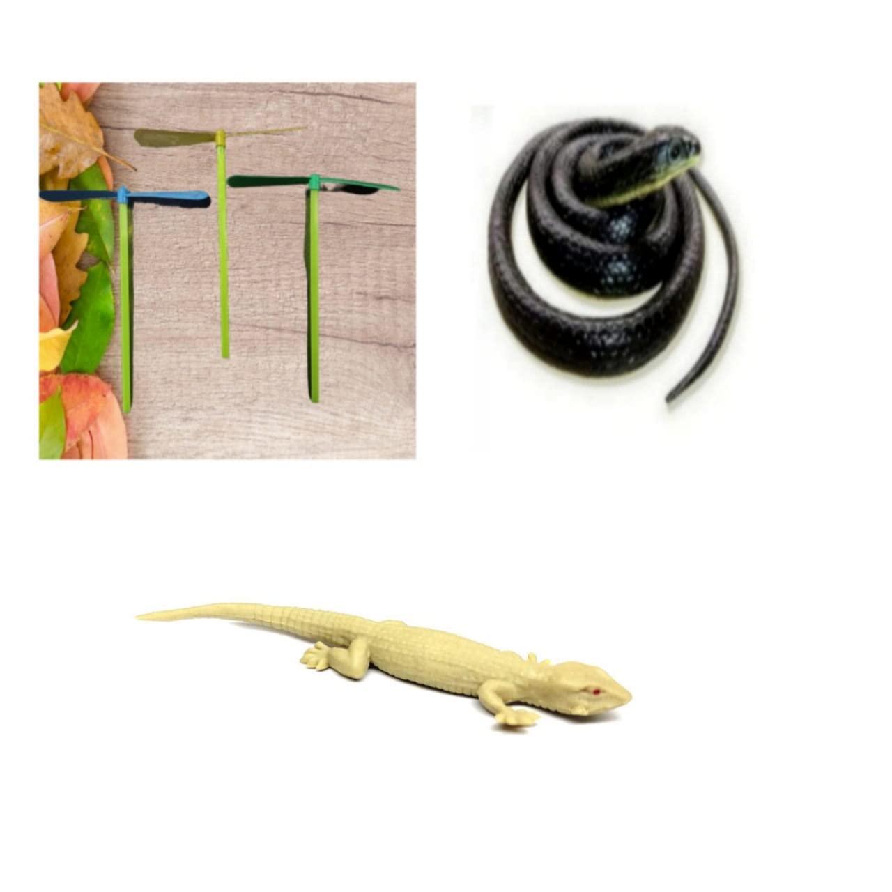 IMTION 3 in 1 (4 Pcs Air Flying Toys + 1 Snake Frank Toys + 1 Pcs chipkali Real Looking Lizard)