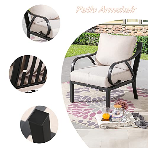 Lokatse Home 2 Piece Patio Dining Chairs Modern Wrought Iron Armchairs Outdoor Bistro Club Set Cushioned Furniture For Lawn Garden Balcony Poolside, Beige #TOP1