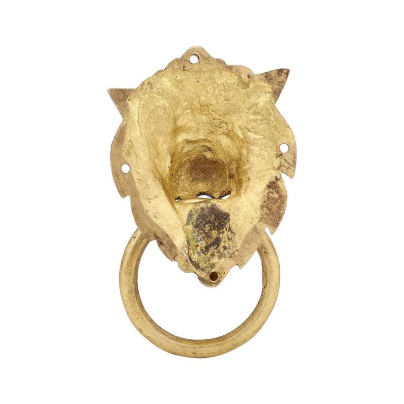 Image of Brass Lion Face Shape Design Door Pull Handle Heavy Antique Royal Brass Door Knocker for Main Glass Wooden Door, Cabinet, Drawer (Golden, 5.5 inches)