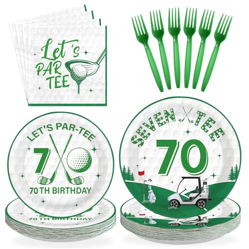 Greencian 96Pcs Golf 70Th Party Decorations For Men Golf 70Th Birthday Paper Plates And Napkins Sets Sports Theme Decoration For Golfer Fans Seventy 70 Years Old Party Supplies Serve 24