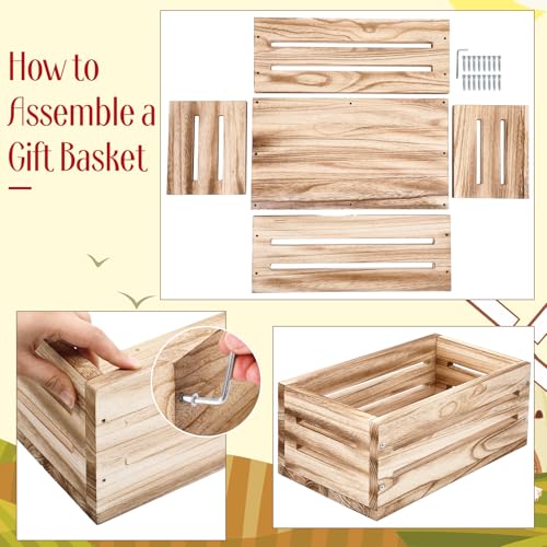 Image of Wonderjune Wooden Baskets for Back to School Gifts Empty Wood Basket with Cellophane Bag Ribbon Greeting Card for Birthday Baby Shower Wedding Housewarming Gifts Packaging(Brown,Large)