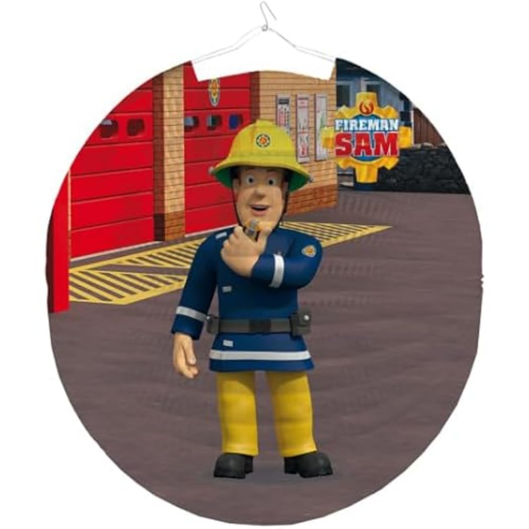 Fireman Sam Lantern, Decoration for Children's Birthday Parties and Parties, 25 cm, Printed on Both Sides, Fire Brigade Children's Birthday Decoration