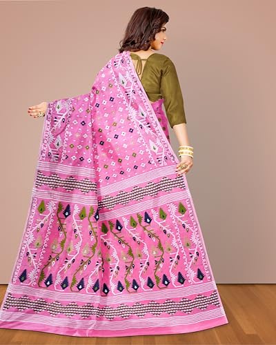Image of Mayabi Women's Dhakai Jamdani Cotton Silk Saree Traditional Bengali Tant Korat Work, Without Blouse Piece
