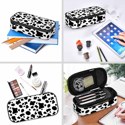 Image of Black White Cow Pencil Case Cow Spots Animal Fur Creative Arts Pencil Bag Pen Markers Pouch Holder Organizer for Boy Girl School Students