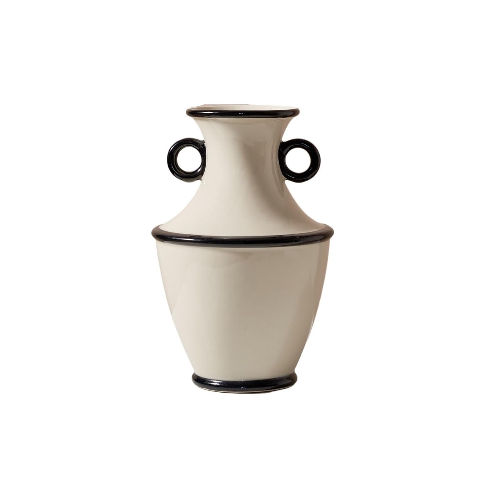 guiling-1986 Vases Decor Cream White Ceramic Vase with Black Trim & Handles Decorative Vessel for Home Flower Vases(Medium)