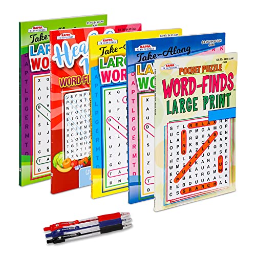 5-Pack 450+ Travel-Size WordSearch Puzzle Books for Adults, Aging Seniors
