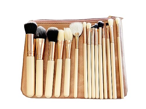 Luxury 15 Pcs Makeup Brush Set with Portable Bag Kit Foundation Eyeshadow Lip Nose