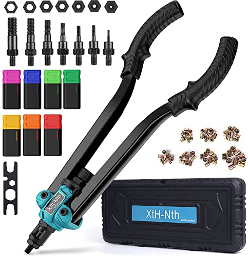 Xth-Nth Rivet Nut Tool,15.5â€ Rivnut Tool, 2022 Upgraded Hand Rivet Nut Setter Kit, Premium Nut Rivet Tool Kit with 7PCS Metric & SAE Mandrels, 65PCS Rivet Nuts, Plastic Case