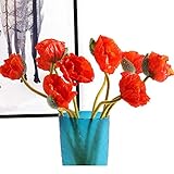 Artfen 5 Pcs Artificial French Corn Poppy Silk Poppy Flocking Long Stem Flowers Home Wedding Party D