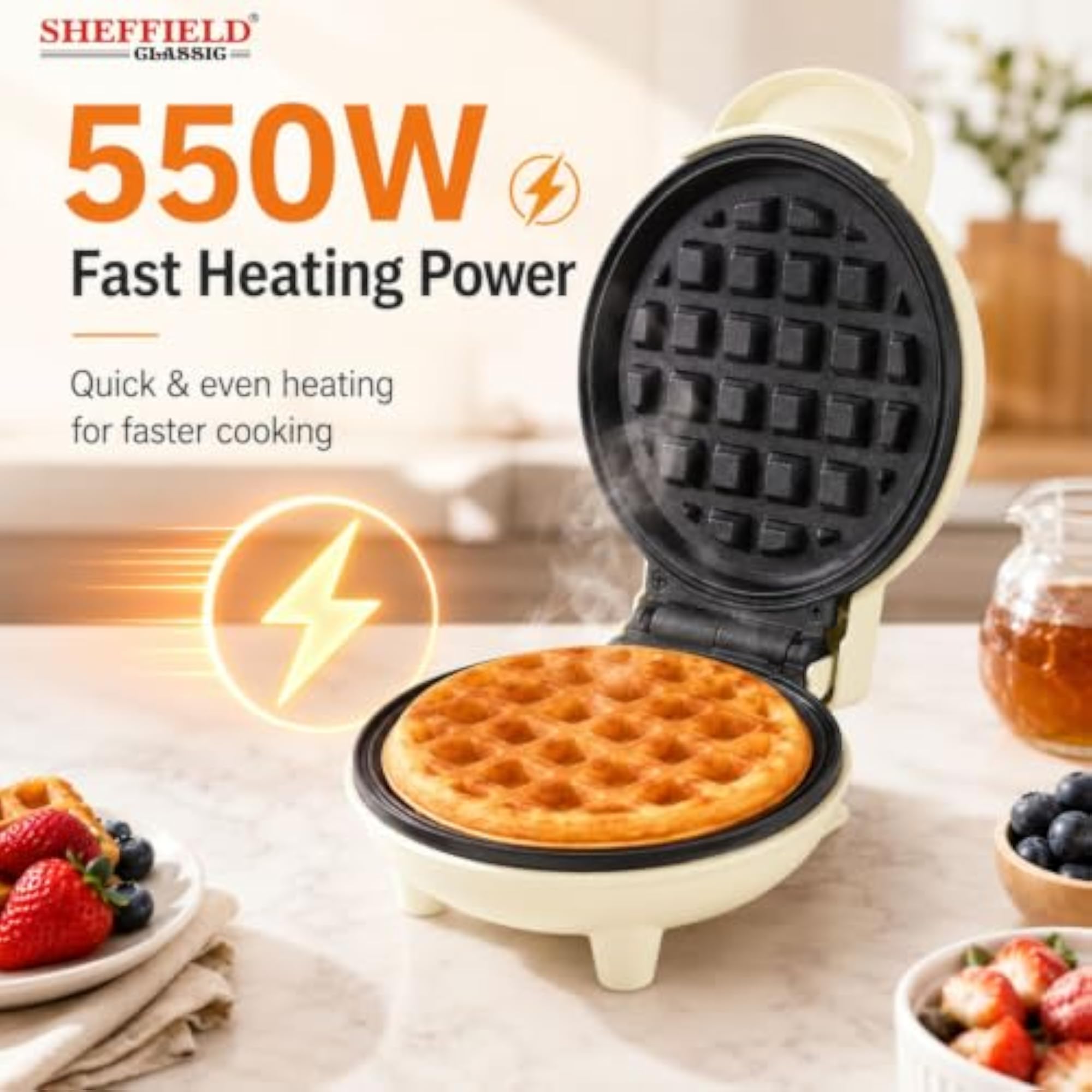 550W Non-Stick Waffle Maker, Electric Snack Maker