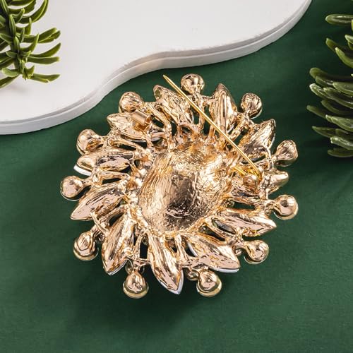 Image of SELOVO Flower Rhinestone Statement Brooch Pin Broach Antique Gold Tone