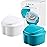 Denture Bath Box Cup, Complete Clean Care for Dentures, Clear Braces, Mouth Guard, Night Guard & Retainers,Traveling (Blue & White)