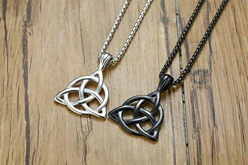 Vnox Simple Unisex Good Luck Irish Claddagh Trinity Knot Triquetra Celtic Knot Love Heart Pendant Necklace,Black #TOP3
