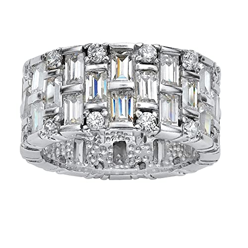 PalmBeach Platinum-plated Sterling Silver Baguette Cubic Zirconia Bridal Eternity Ring Sizes 6-10