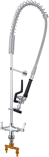 Grifo comercial con pulverizador, montaje en cubierta, 40 pulgadas de altura, latón, grifo de restaurante con manguera flexible de acero inoxidable