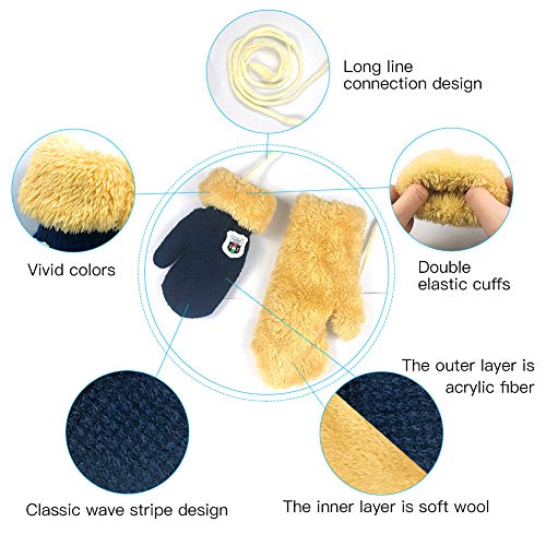 Baby Winter Mittens, 3 Pair Toddler Kids Knit Fleece Lined Gloves for Boys Girls