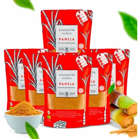 GUATAVITA de COLOMBIA Panela Voll Rohrzucker aus 100% eingekochten Zuckerrohrsaft / MINERALIEN & VITAMIN B6 / Brauner Zucker, Brown Sugar, Rohrzucker braun, Rohrohrzucker, Zuckerrohr / 6x500g Cover