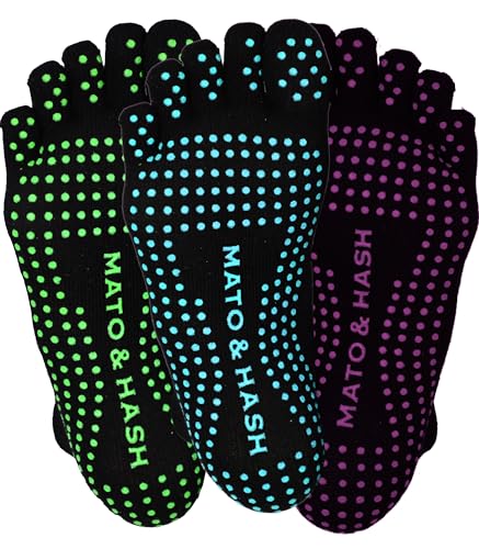Image of Mato & Hash 5-Toe Exercise Barefoot Feel Yoga Socks With Full Grip