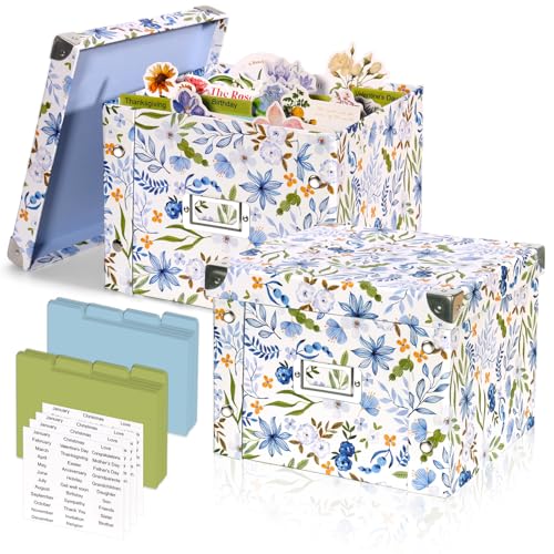 Image of 2 Pack Greeting Card Storage Box Collapsible Card Organizer with 16 Dividers and Sticker Greeting Card Keeper for Holiday Birthday Photos Recipes Envelopes Large Cards Crafts Scrapbooking