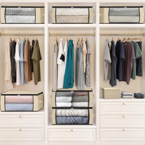 Image of Fab totes 35L Closet Organizers and Storage, Foldable Under Bed Storage Containers, Storage bags for Organizing Bedroom, Closet, Clothing,Organization with Handle (3 Pack,Beige)